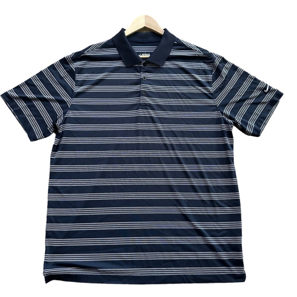 Nike Mens Navy Blue Stripe Short Sleeve Golf Polo Shirts Size Xl